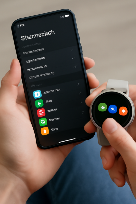 Smartwatch dengan aplikasi pengaturan di ponsel