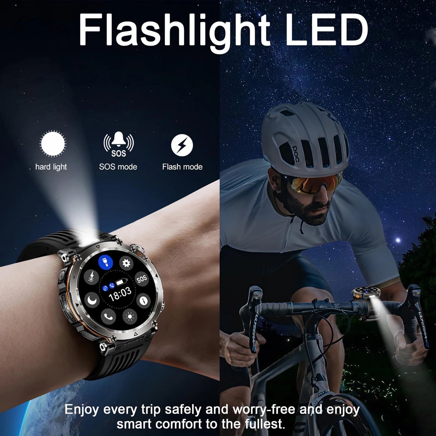 Outdoor Smart Watch 2025 – LED Torch, IP68 Waterproof, GPS, Heart Rate Monitor | Jampintar.com