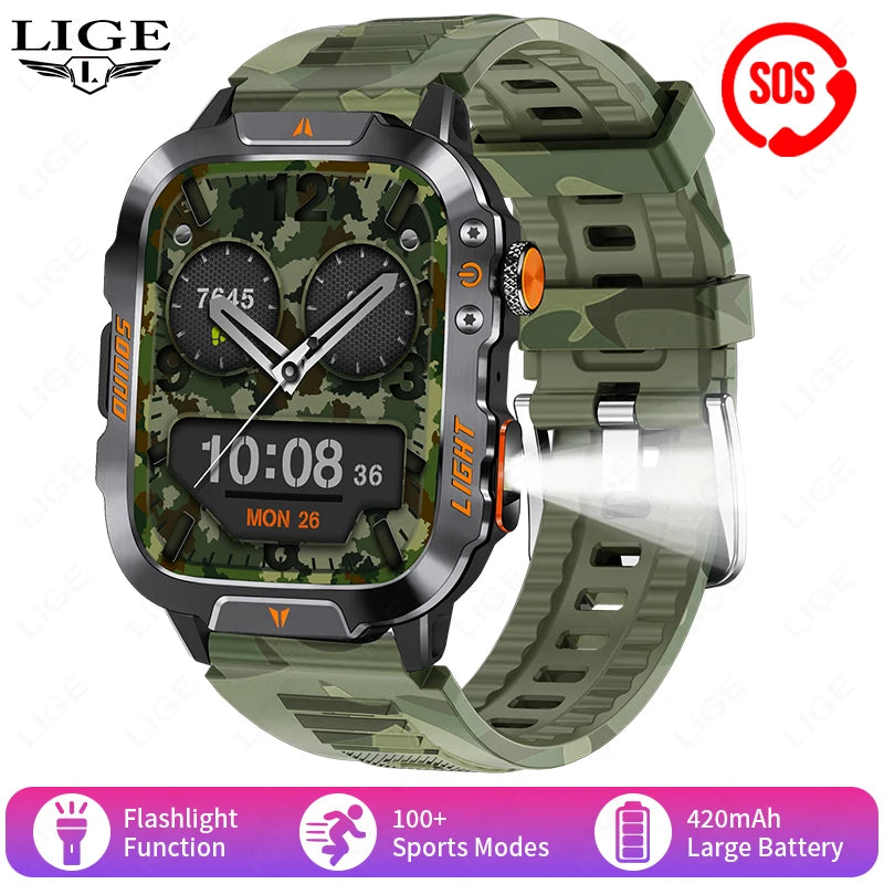 Smartwatch Militer LIGE dengan Bluetooth Call & LED Flashlight