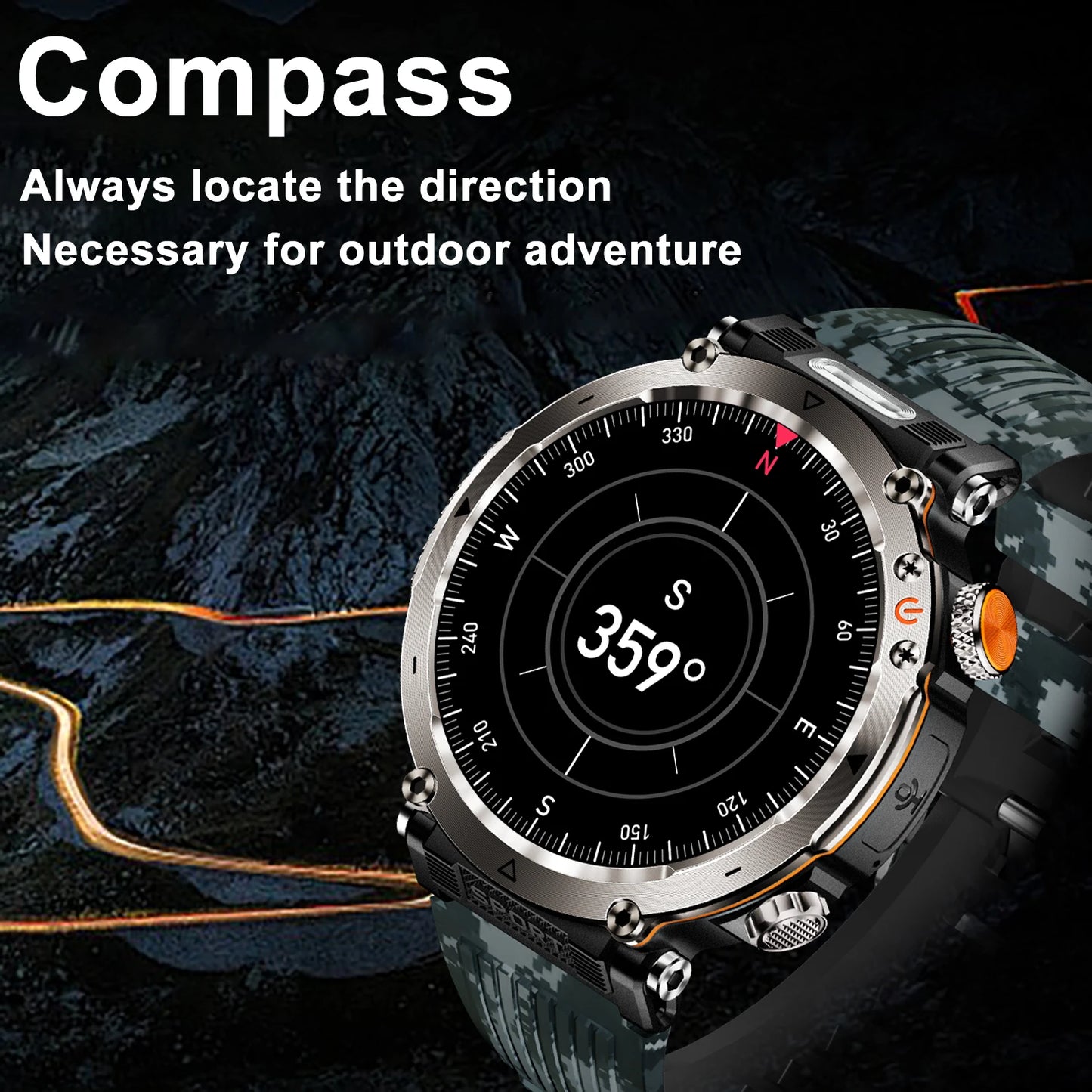 Outdoor Smart Watch 2025 – LED Torch, IP68 Waterproof, GPS, Heart Rate Monitor | Jampintar.com