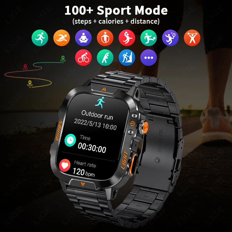 Smartwatch Militer LIGE dengan Bluetooth Call & LED Flashlight