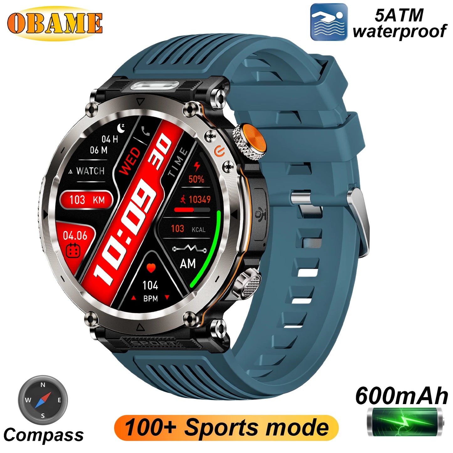 Outdoor Smart Watch 2025 – LED Torch, IP68 Waterproof, GPS, Heart Rate Monitor | Jampintar.com