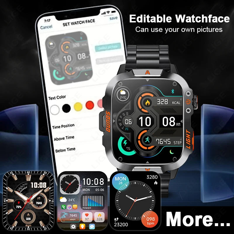 Smartwatch Militer LIGE dengan Bluetooth Call & LED Flashlight
