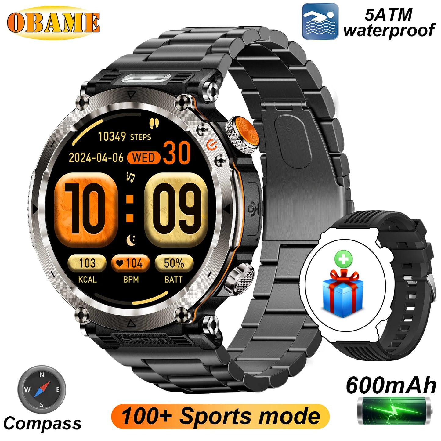 Outdoor Smart Watch 2025 – LED Torch, IP68 Waterproof, GPS, Heart Rate Monitor | Jampintar.com