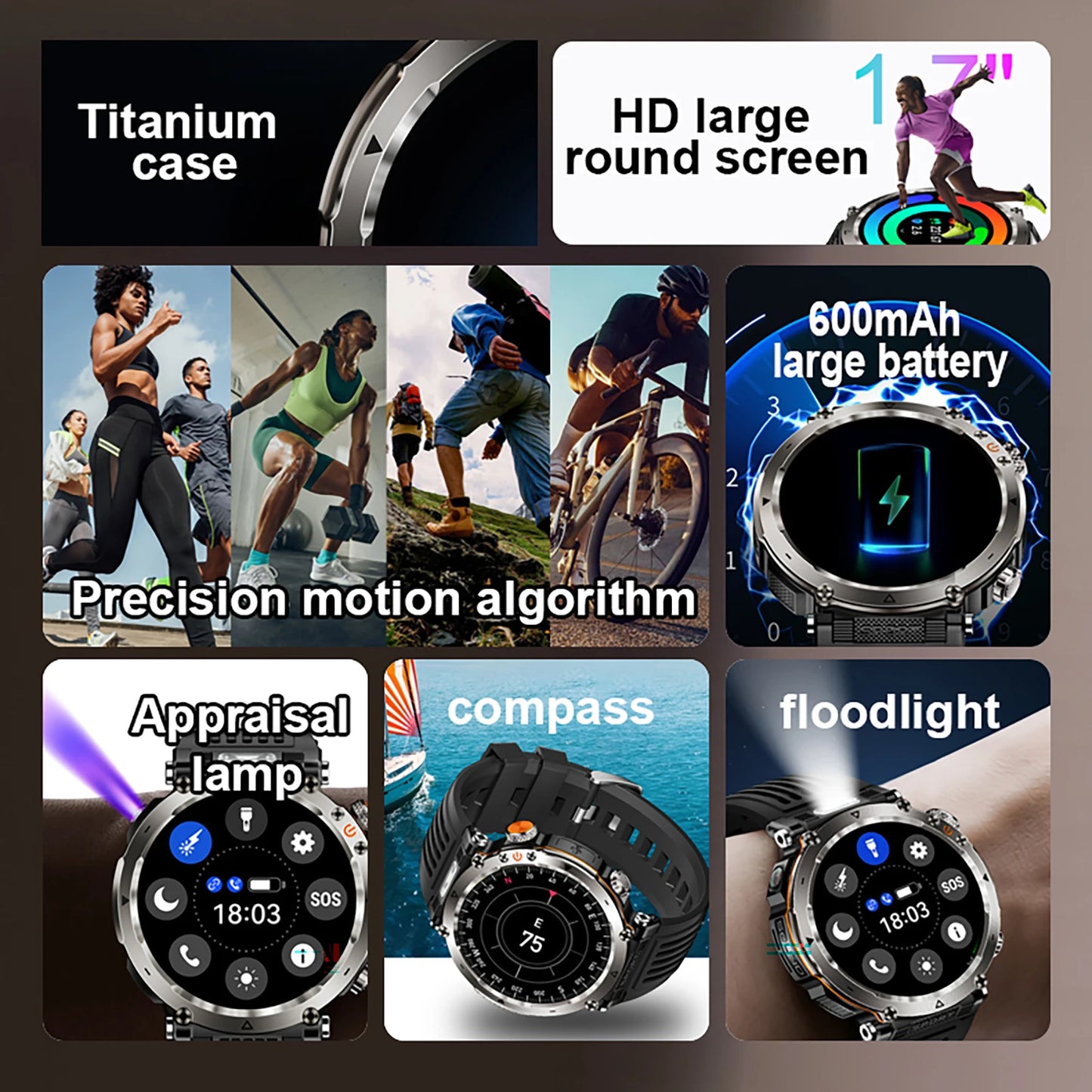 Outdoor Smart Watch 2025 – LED Torch, IP68 Waterproof, GPS, Heart Rate Monitor | Jampintar.com
