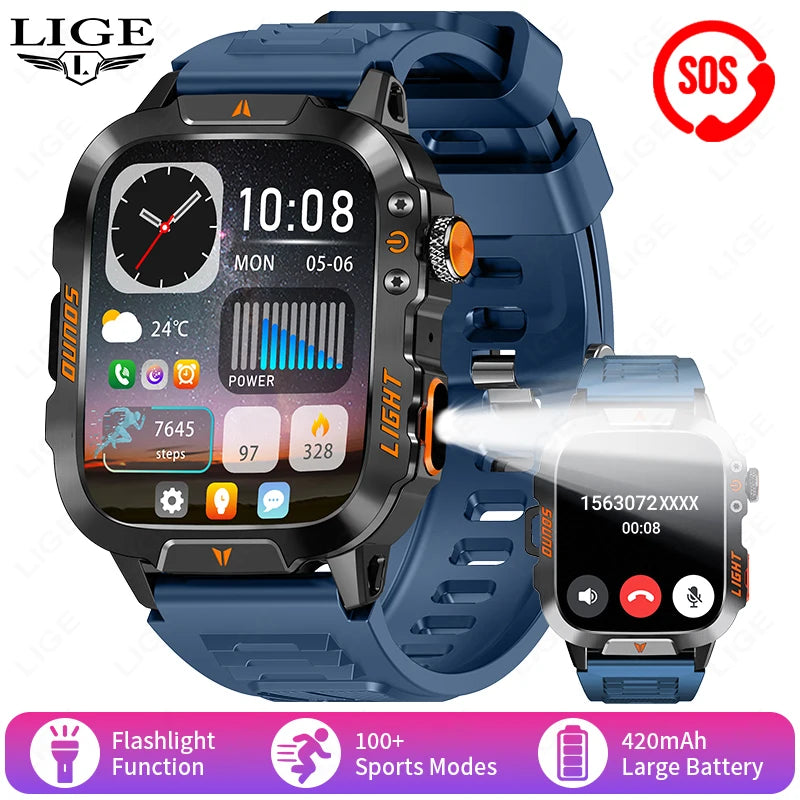 Smartwatch Militer LIGE dengan Bluetooth Call & LED Flashlight