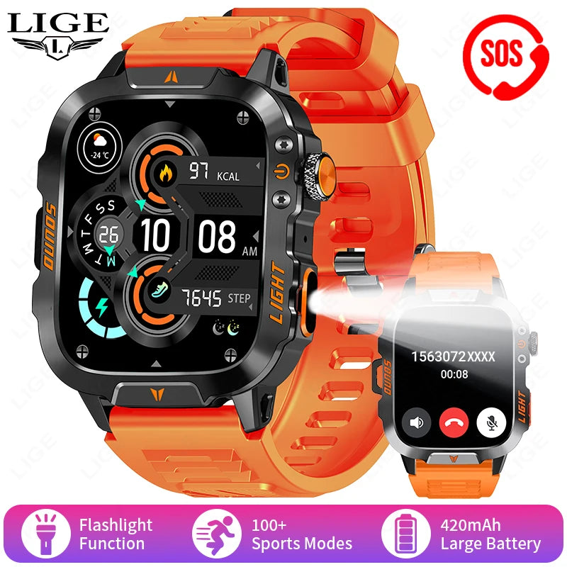 Smartwatch Militer LIGE dengan Bluetooth Call & LED Flashlight
