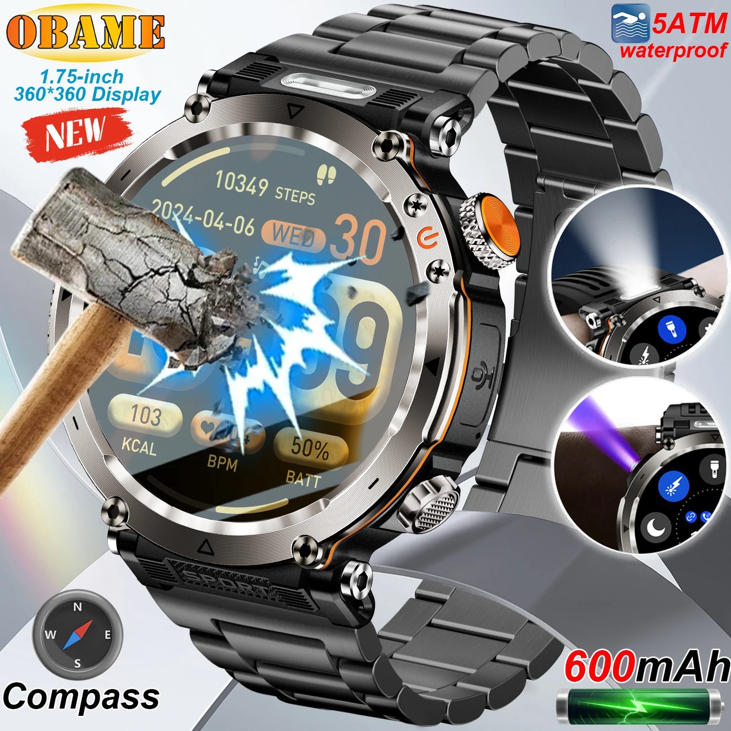 Outdoor Smart Watch 2025 – LED Torch, IP68 Waterproof, GPS, Heart Rate Monitor | Jampintar.com