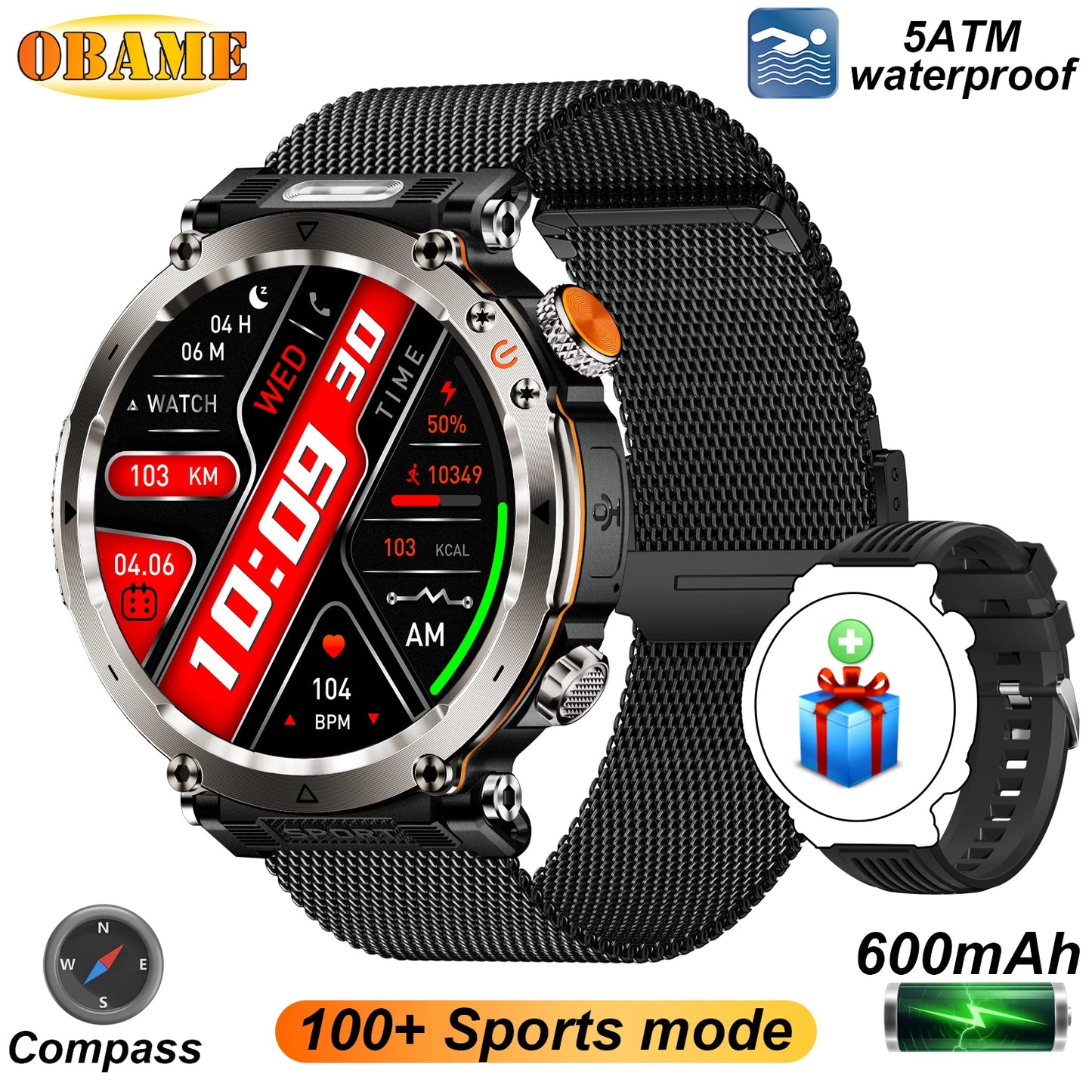 Outdoor Smart Watch 2025 – LED Torch, IP68 Waterproof, GPS, Heart Rate Monitor | Jampintar.com