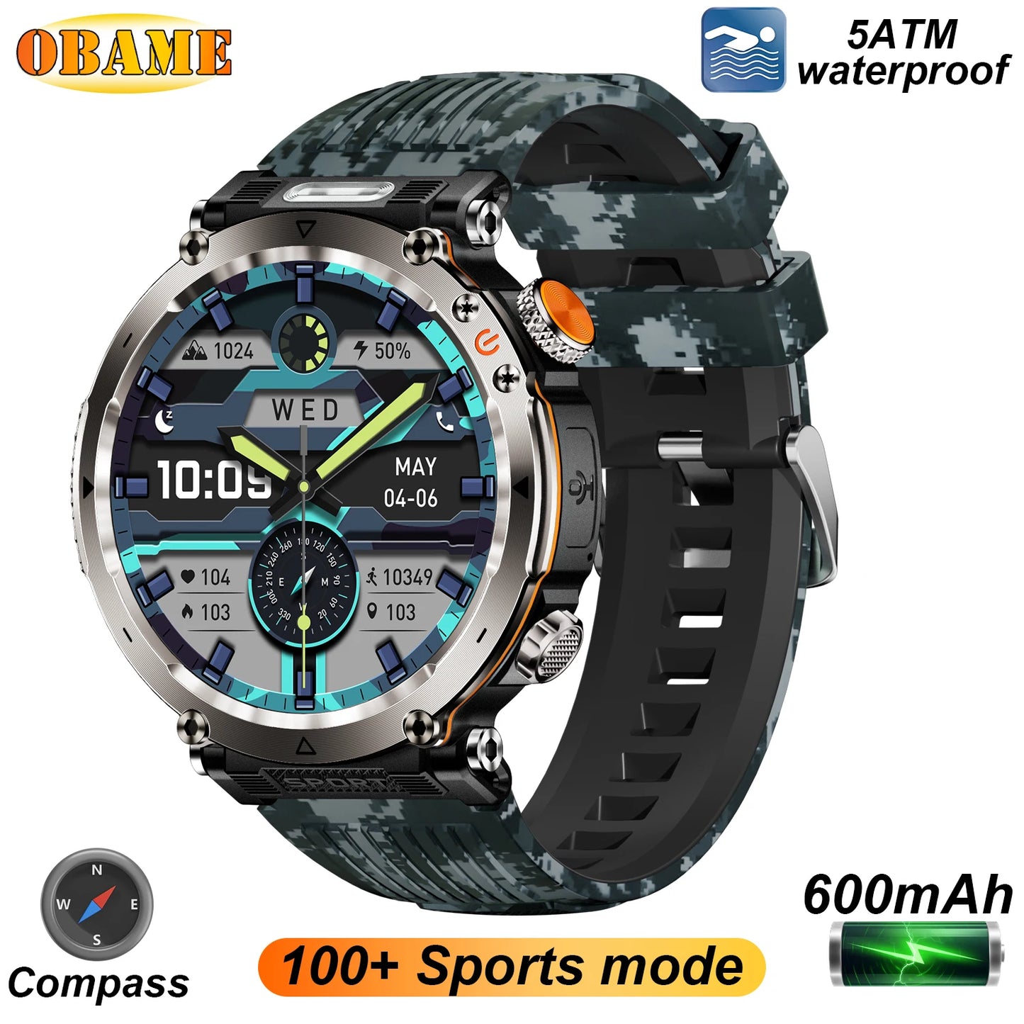Outdoor Smart Watch 2025 – LED Torch, IP68 Waterproof, GPS, Heart Rate Monitor | Jampintar.com