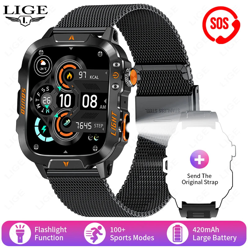 Smartwatch Militer LIGE dengan Bluetooth Call & LED Flashlight