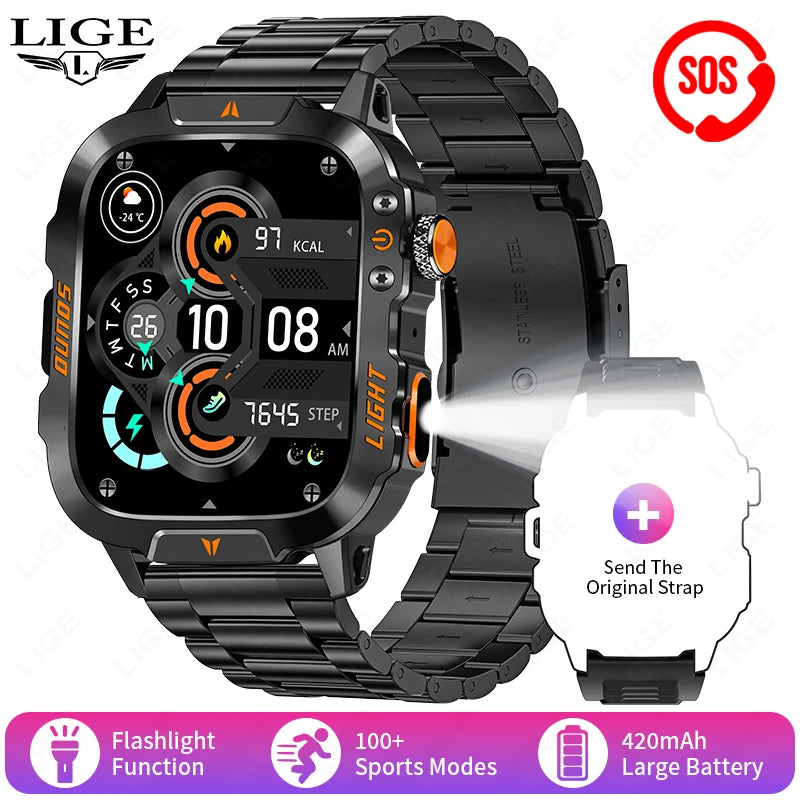 Smartwatch Militer LIGE dengan Bluetooth Call & LED Flashlight