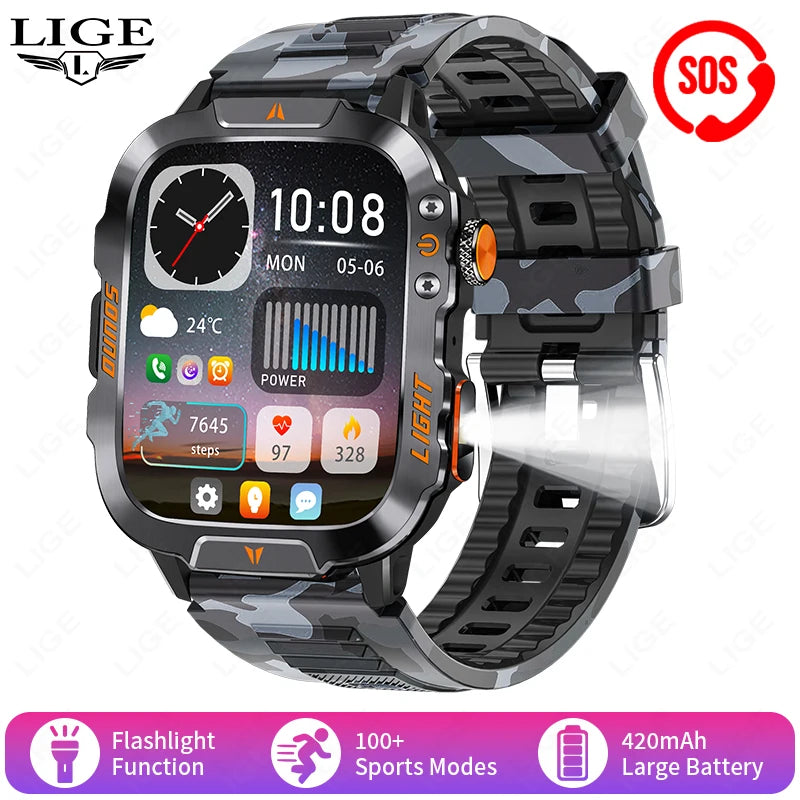 Smartwatch Militer LIGE dengan Bluetooth Call & LED Flashlight