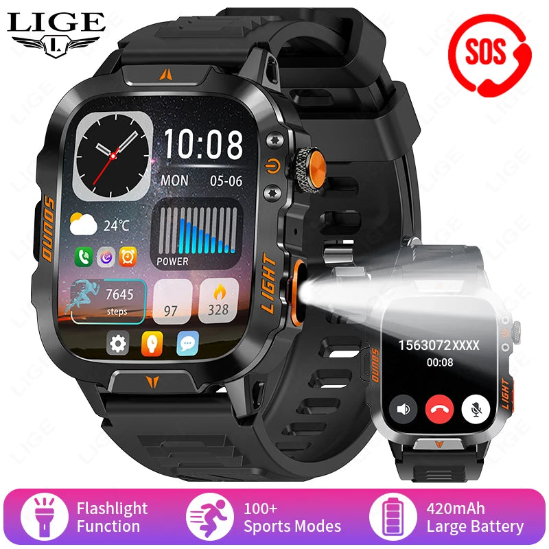 Smartwatch Militer LIGE dengan Bluetooth Call & LED Flashlight