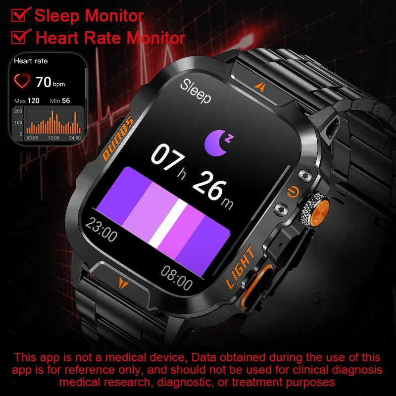 Smartwatch Militer LIGE dengan Bluetooth Call & LED Flashlight