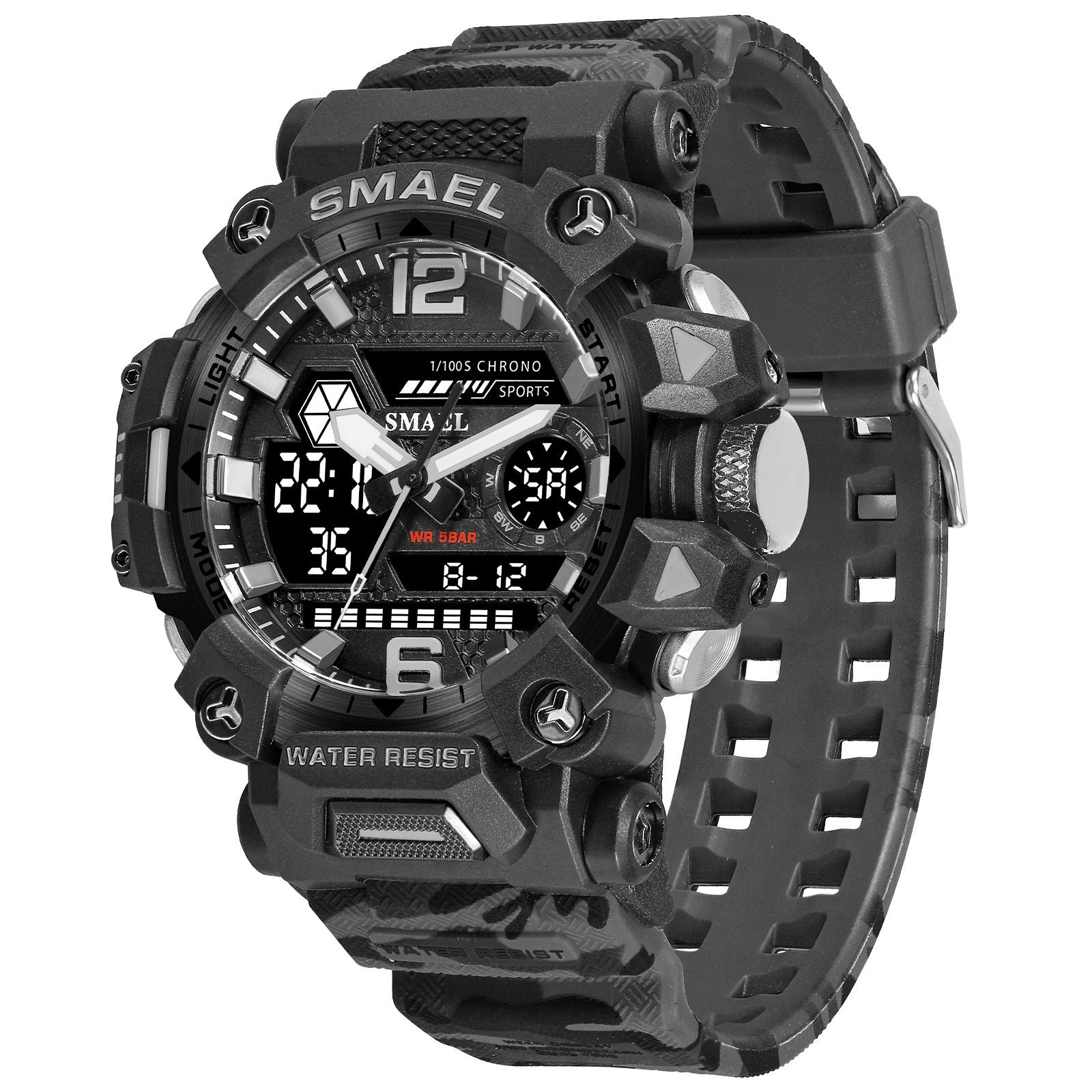 Smartwatch camouflage abu-abu untuk aktivitas luar ruangan