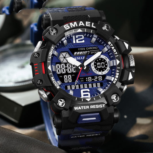Smartwatch tactical pria kamuflase warna hijau army