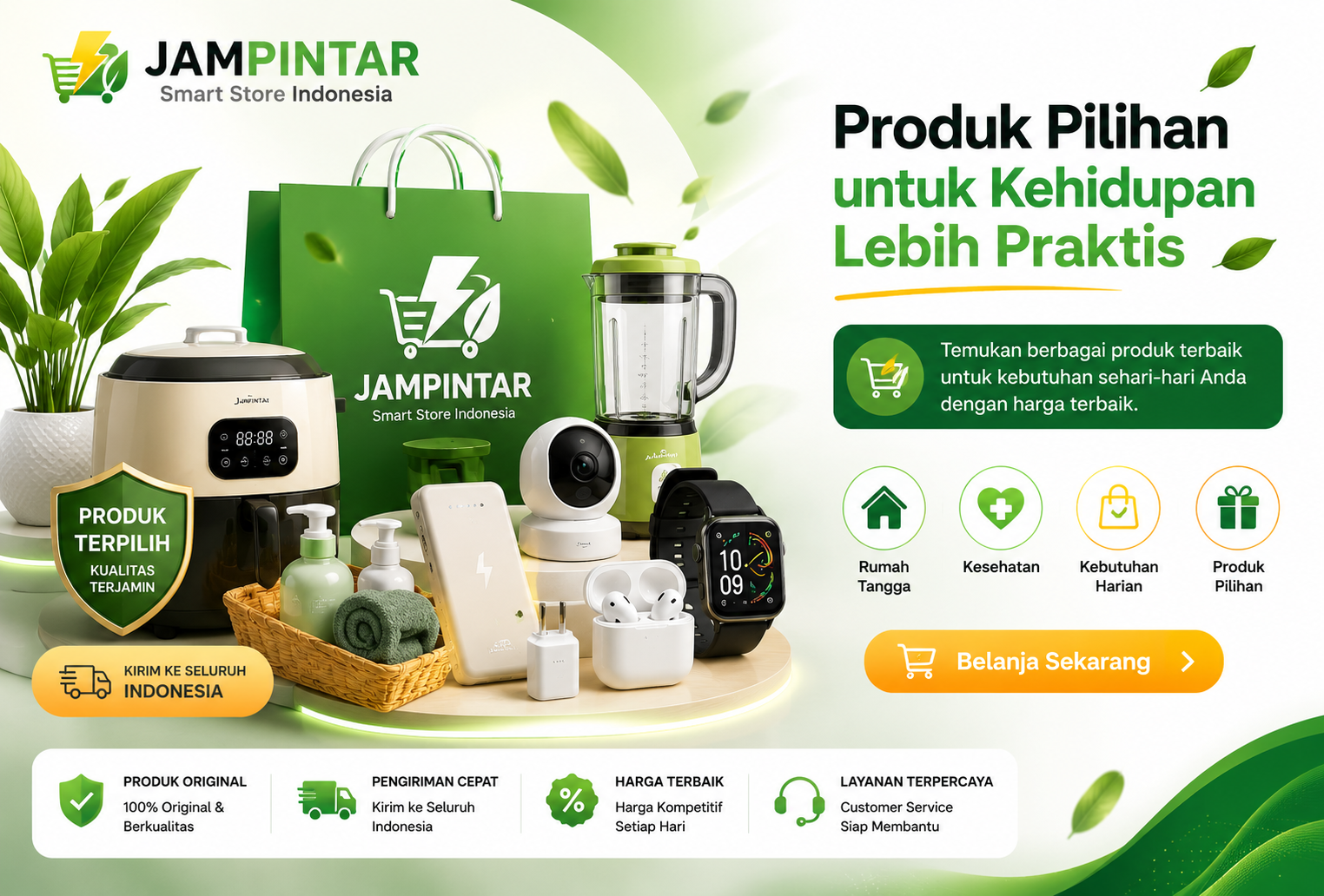 Jampintar Smart Store Indonesia menyediakan produk pilihan berkualitas untuk kebutuhan rumah tangga, kesehatan, elektronik, dan kebutuhan sehari-hari
